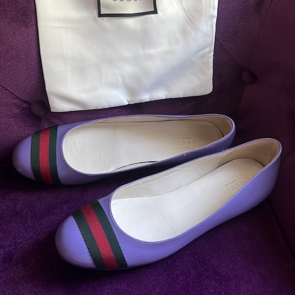 GUCCI SIZE 39 PURPLE BALLET FLATS W/ ICONIC RED &GREEN STRIPE GOOD CONDITION🇮🇹 - Picture 5 of 7